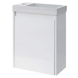 16 W x 8.66 D x 21.3 H in. Wall Mounted Bath Vanity in White with White Ceramic Top, Single Sink and Soft Close Door