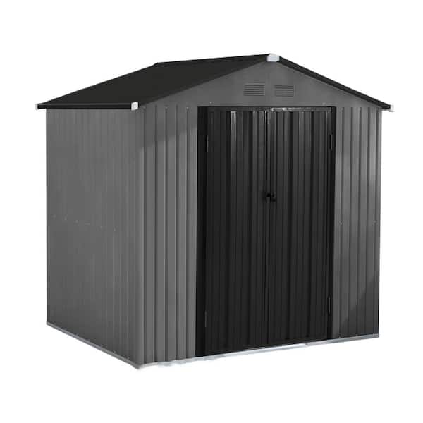 VEIKOUS Outdoor 4 ft. x 6 ft. 2-Tone Gray and Black Galvanized Steel Metal Storage Shed with Foundation