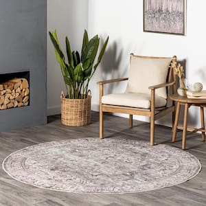 Atrium Medallion 6 ft. x 6 ft. Washable Gray Indoor Round Rug