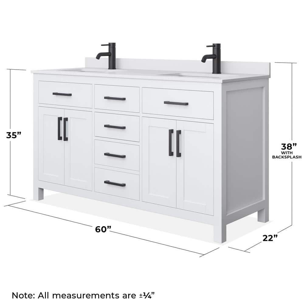 Beckett 60" White Double Bathroom Vanity with Marble Top