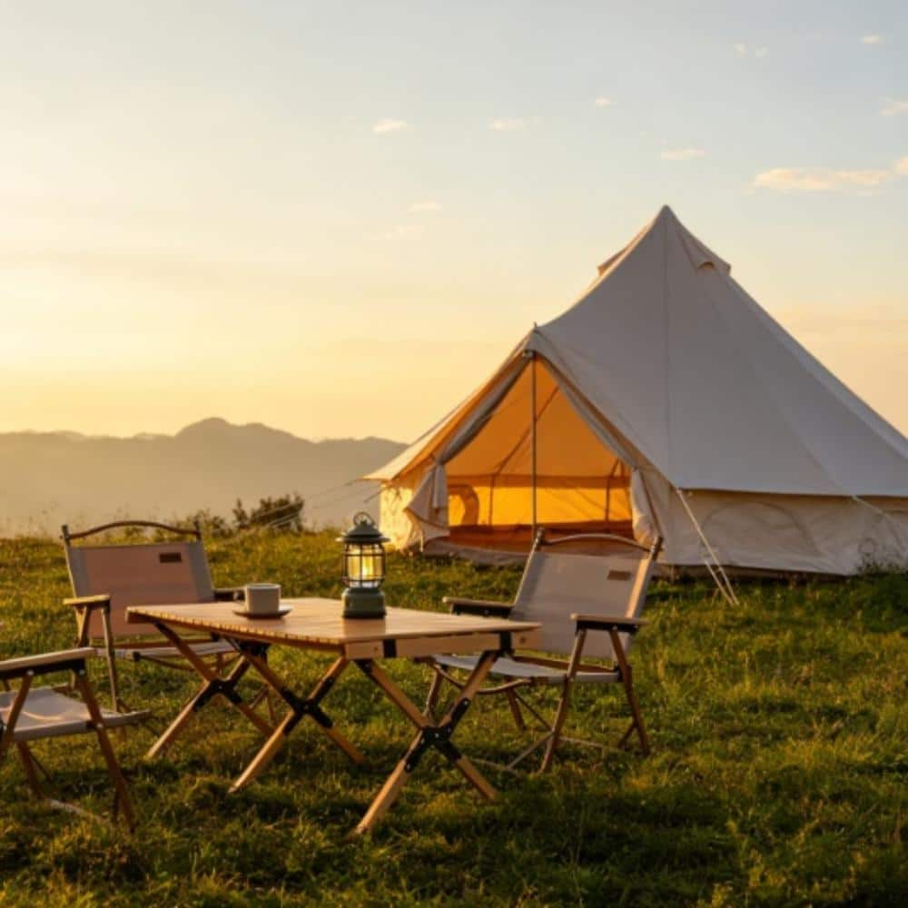 Yokayoay 9.8ft Outdoor Beige Oxford Bell Tent for Family Camping