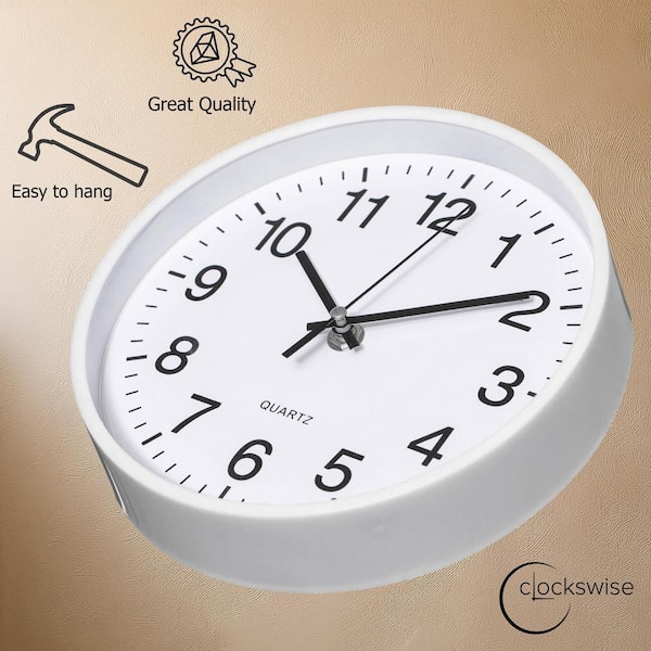 CLOCKSWISE White 14 in. Analog Clock-Silent, Non-Ticking for Wall