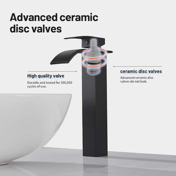Waterfall Single Hole Single-Handle High-Arc Bathroom Faucet with Supply Line and Deckplate in Matte Black