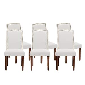 Beige Fabric Upholstery Parsons Dining Accent Chair with Nailhead Trim Set of 6
