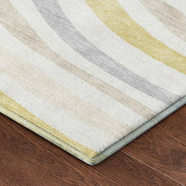 Mayfield Premium Machine Washable Abstract AMF2490 Ivory 8 ft. x 8 ft. Round Rug