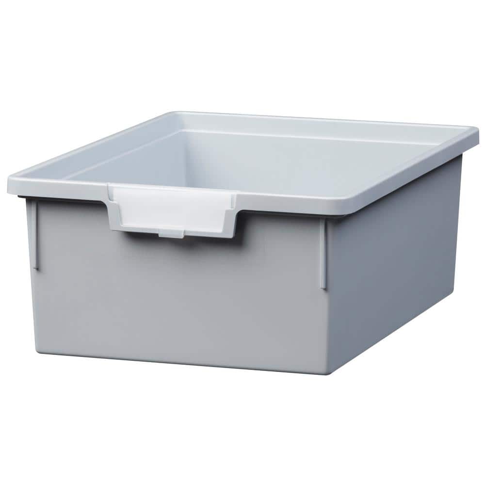 12 Gal. - Tote Tray - Slim Line 6 in. Storage Tray in Light Gray (3-Pack)