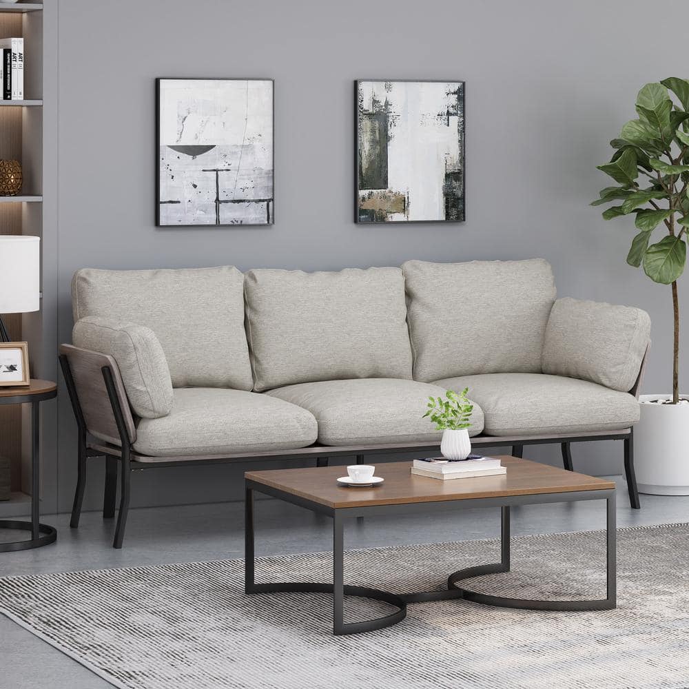 Light Gray Fabric 3-Seat Lawson Sofa with Removable Cushions