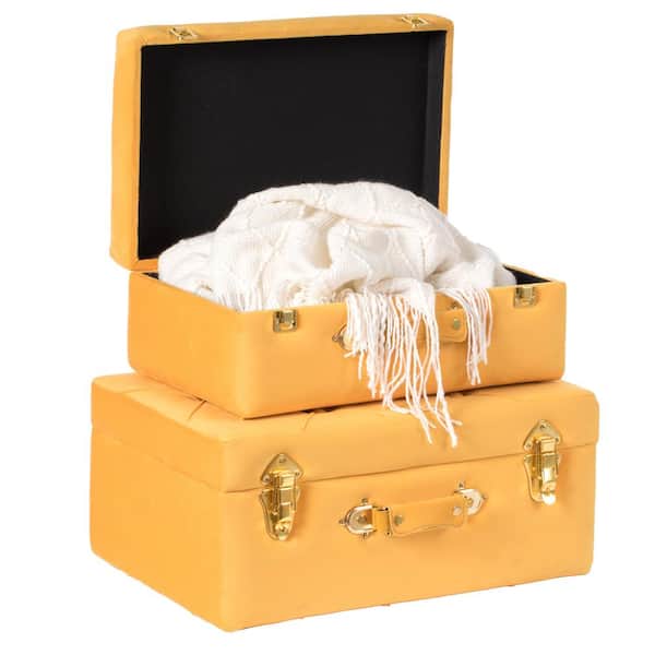 Vintiquewise Decorative Yellow Tufted Velvet Suitcase Treasure Chest (Set of 2)