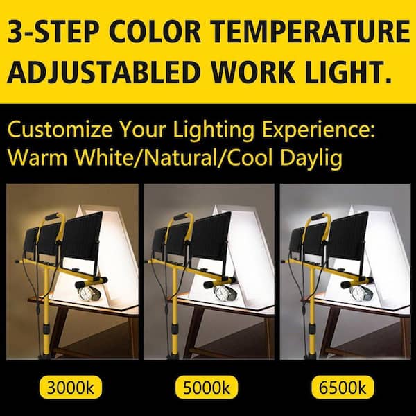 32000 Lumen LED Work Light Floodlight Tripod Plug-In AC Power 3