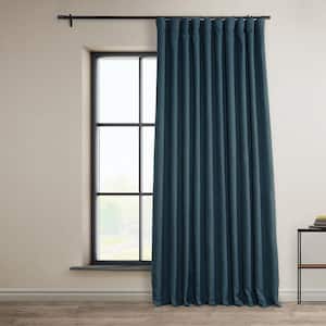 Story Blue Faux Linen Extra Wide Room Darkening Curtain - 100 in. W x 108 in. L (1 Panel)