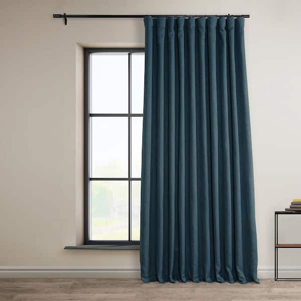 Exclusive Fabrics & Furnishings Story Blue Faux Linen Extra Wide Room Darkening Curtain - 100 in. W x 108 in. L (1 Panel)
