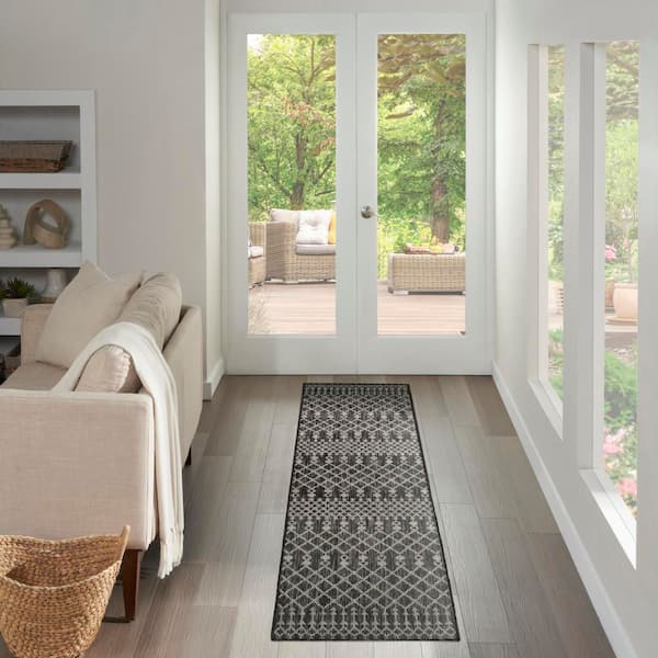 Positano Black 2 ft. x 10 ft. Moroccan Contemporary Runner Area Rug