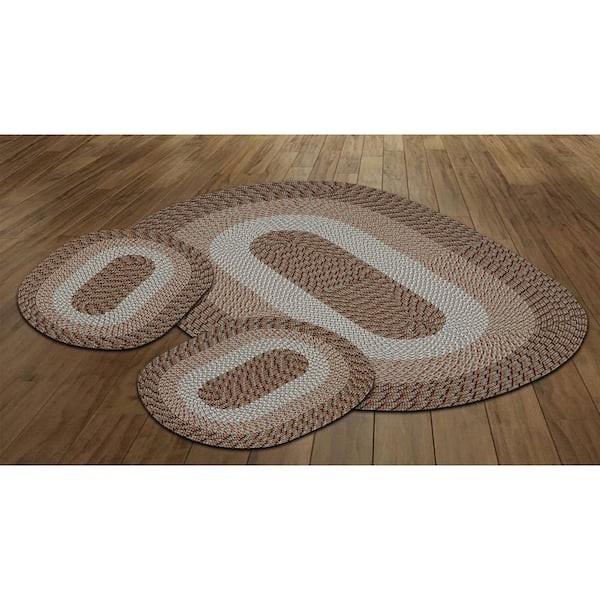 Country Braid Collection 3-Piece Straw Stripe 100% Polypropylene Reversible Area Rug Set - (20"x30"/36"x60"/20"x30")