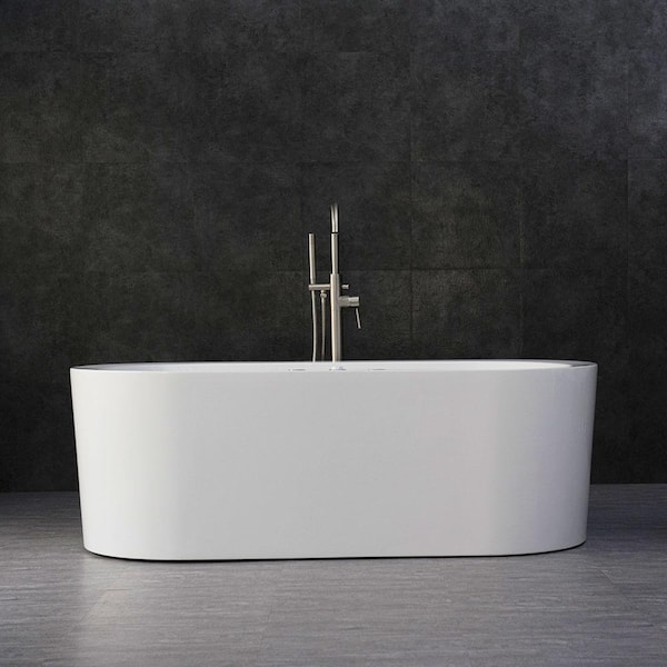 Andria 67 in. Acrylic Freestanding Flat Bottom Whirlpool and Air Bathtub with Drain and Overflow Included in White