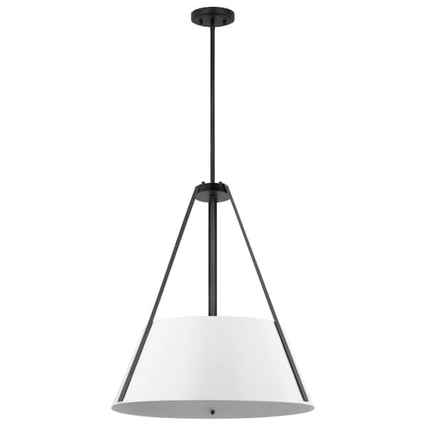 Brewster 60-Watt 3-Light Black Shaded Pendant Light with White Metal Shade, No Bulbs Included