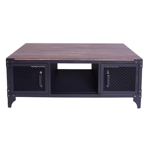 Furniture of America Blair 47 .75 in. Dark Walnut and Sand Black Rectangle MDF Coffee Table