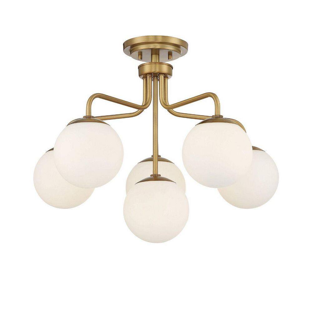 Warm Brass 6-Light Mid-Century Modern Globe Ceiling Light