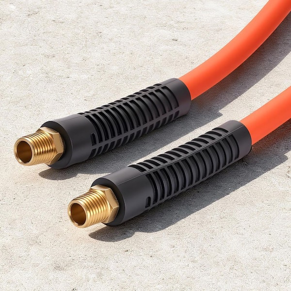 Orange Air Hose, 1/2 in. x 100 ft. Hybrid Air Hose, Lightweight Pneumatic Hoses with 1/2 in. Brass Fitting, 2025 update