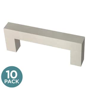 Modern Square 3 in. (76 mm) Modern Cabinet Drawer Pulls in Stainless Steel (10-Pack)