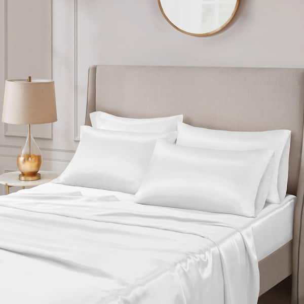 Madison Park Satin 6-Piece White Solid Polyester Queen Luxury Sheet Set