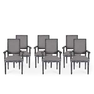 Aisenbrey Gray Wood and Fabric Arm Chair (Set of 6)