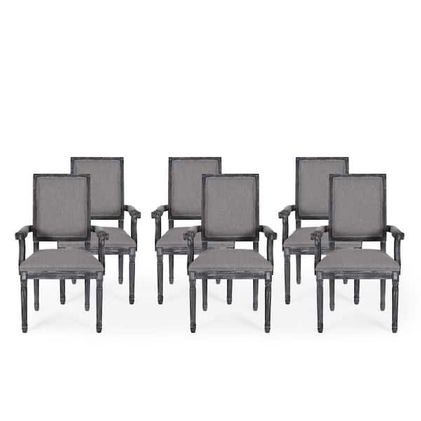 Noble House Aisenbrey Gray Wood and Fabric Arm Chair (Set of 6)