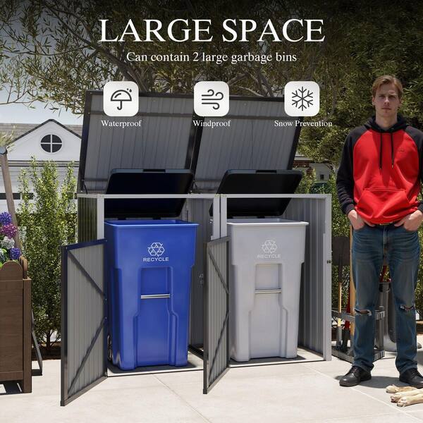 Ama pear Grey 65 in. W x 32 in. D x 48 in. H Metal Outdoor Trash