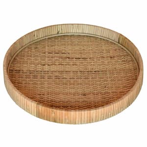 Amelia 13.5 in. W x 2 in. H x 13.5 in. D Round Natural Rattan Dinnerware and Serving Storage