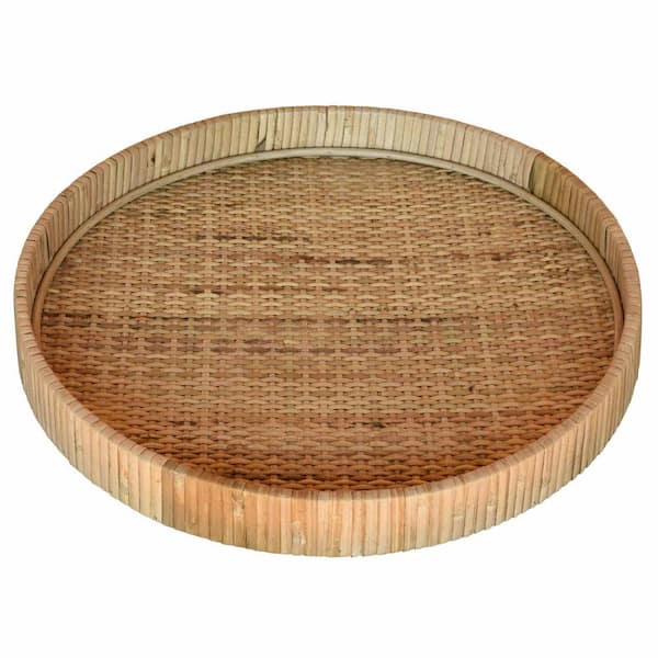 HomeRoots Amelia 13.5 in. W x 2 in. H x 13.5 in. D Round Natural Rattan Dinnerware and Serving Storage