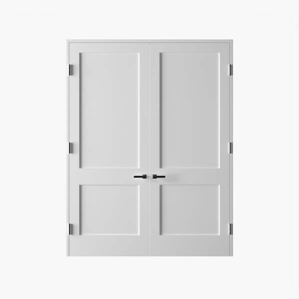 RESO 60 in. x 96 in. Bi-Parting Solid Core Primed White Composite Wood Double Pre-hung interior French Door Matte Black Hinge