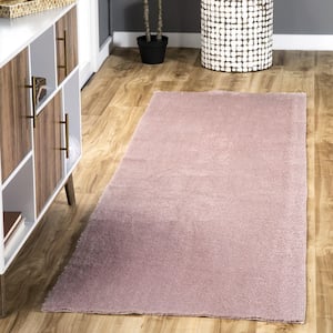 Loni Solid Machine Washable Shag Pink 3 ft. x 10 ft. Runner Rug