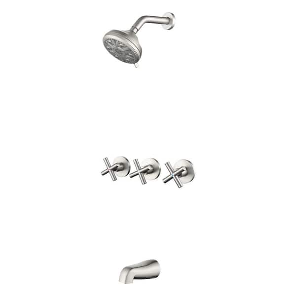 3-Handle 10-Spray Tub and Shower Faucet 2.5 GPM in Brushed Nickel Valve Included