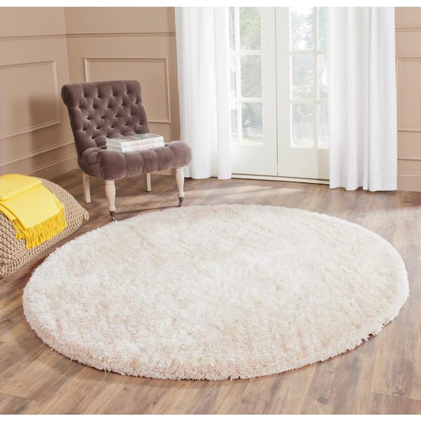 South Beach Shag Champagne 8 ft. x 8 ft. Round Solid Area Rug