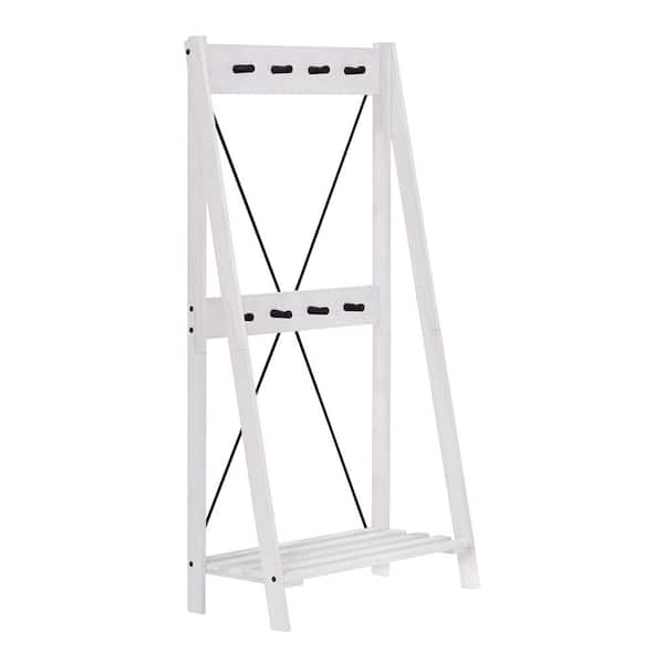 Walker Edison Furniture Company White Wash Wood and Metal Farmhouse Hall Tree with Shoe Rack