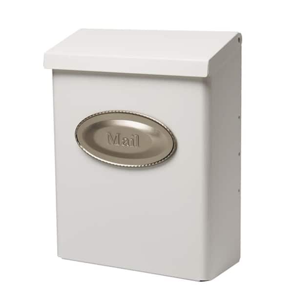 Gibraltar Mailboxes Designer White with Satin Nickel, Medium, Steel, Locking, Wall Mount Mailbox