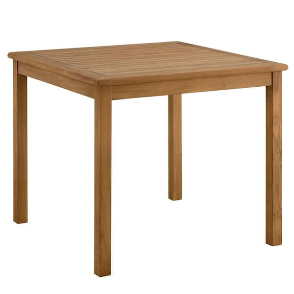 Modway Vienna Outdoor Patio Teak Wood 3-Piece Dining Set in Natural Natural – Weather-Resistant Square Dining Table with Woven Rope Armchairs – Bistro Set for 2 – Chair Patio Set with Table