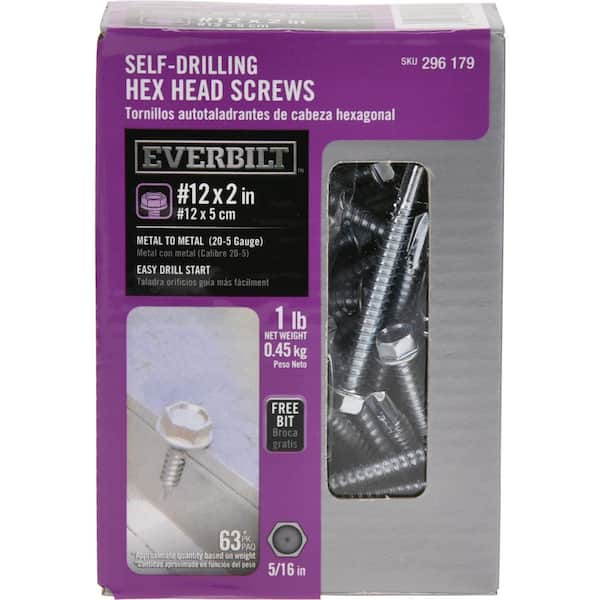 Everbilt #12 2 in. External Hex Flange Hex-Head Self-Drilling Screw 1 lb.-Box (63-Piece)