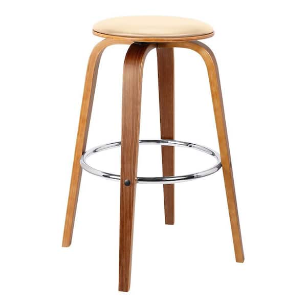 Benjara 20 in. Brown and Cream Backless Wood Frame Bar Stool with Faux Leather Seat
