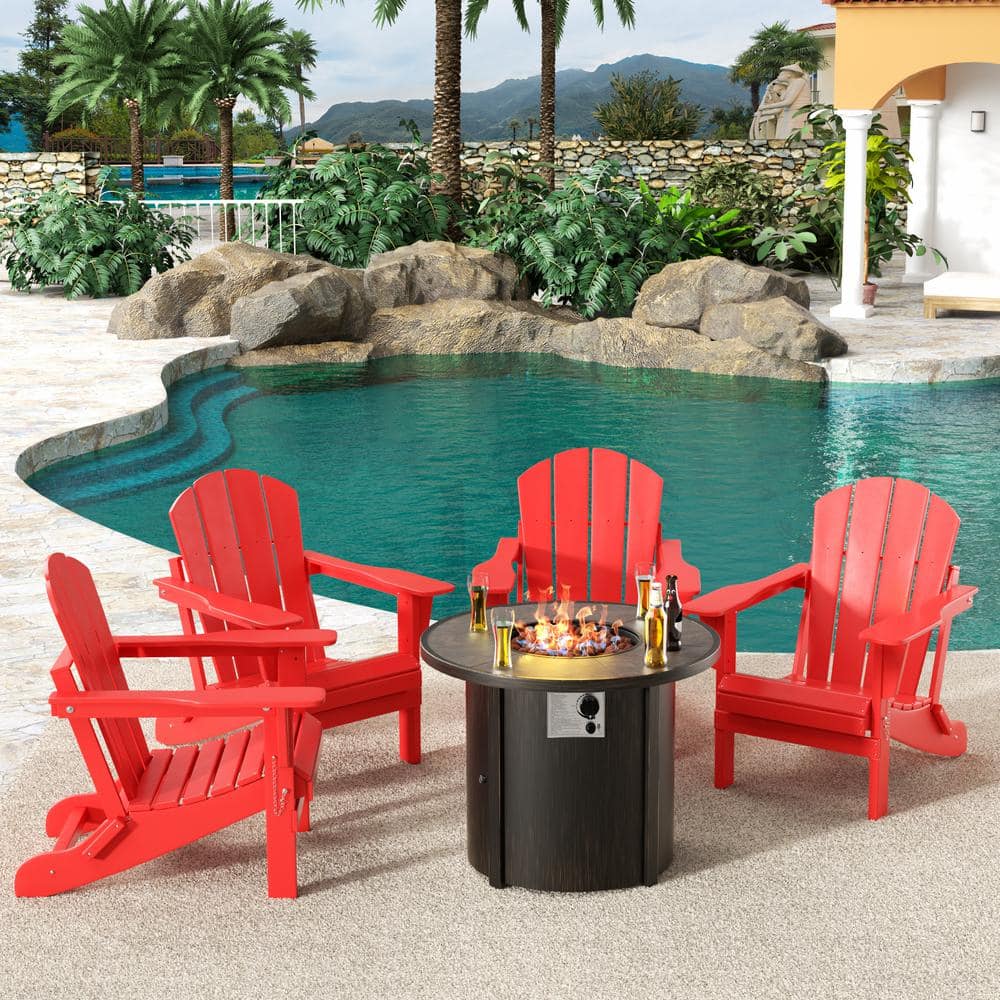 WESTIN OUTDOOR Springville Red 5Piece HDPE Plastic Folding Adirondack Patio Fire Pit