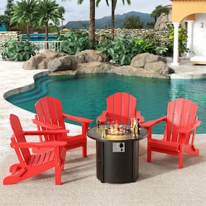 Springville Red 5-Piece HDPE Plastic Folding Adirondack Patio Fire Pit Conversation Set