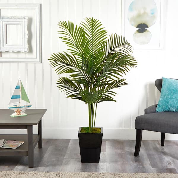 Nearly Natural 5 ft. Paradise Palm Artificial Tree in Black Metal Planter