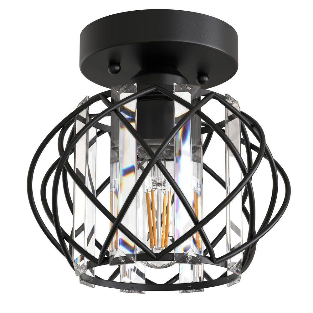 7. 1in. 1-Light Matte Black Industrial Globe Semi-Flush Mount With Crystal and Metal Shade and No Bulbs Includ price history on PriceWatchPro
