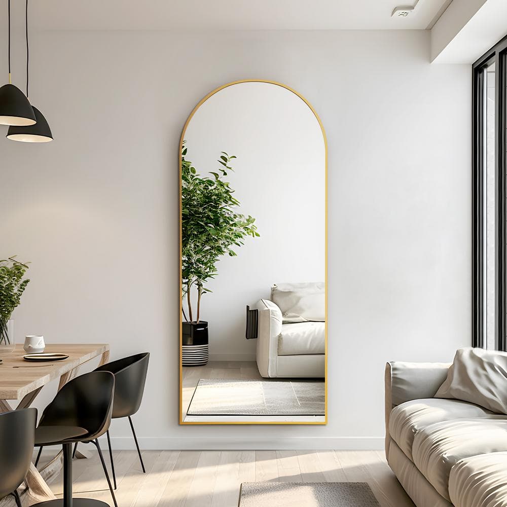 31 in. W x 71 in. H Full Length Arched Free Standing Body Mirror, Metal Fra
