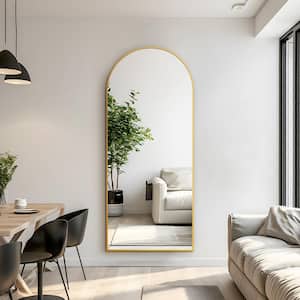 31 in. W x 71 in. H Full Length Arched Free Standing Body Mirror, Metal Framed Wall Mirror, Large Floor Mirror in Gold