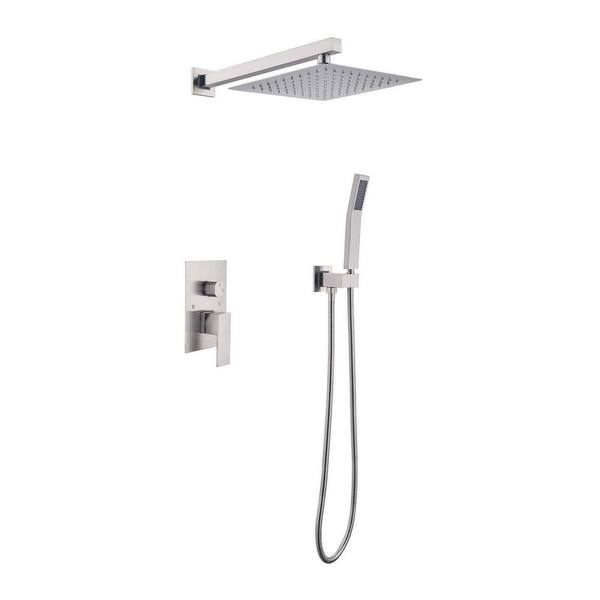 Unbranded 10 inch Single-Handle Square Bathroom Shower Faucet Combo Set in Brushed Nickel (Valve Included)