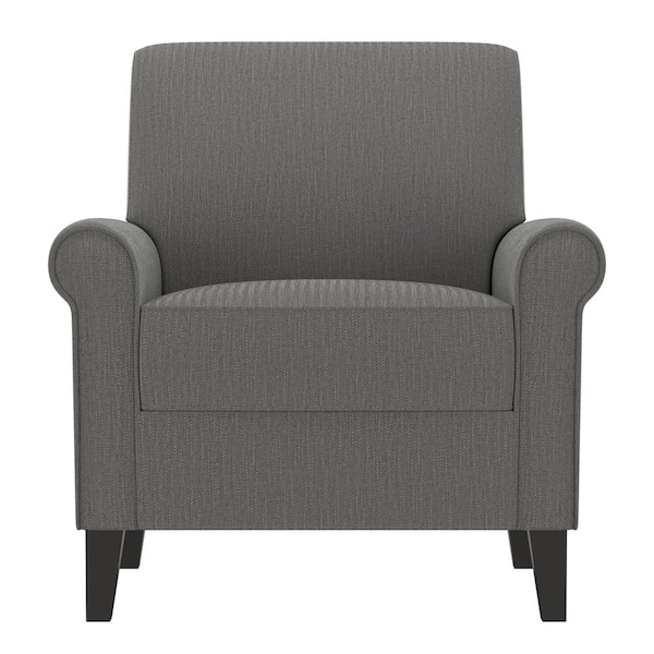 Handy Living Jean Smoke Gray Herringbone Upholstered Rolled Arm Chair