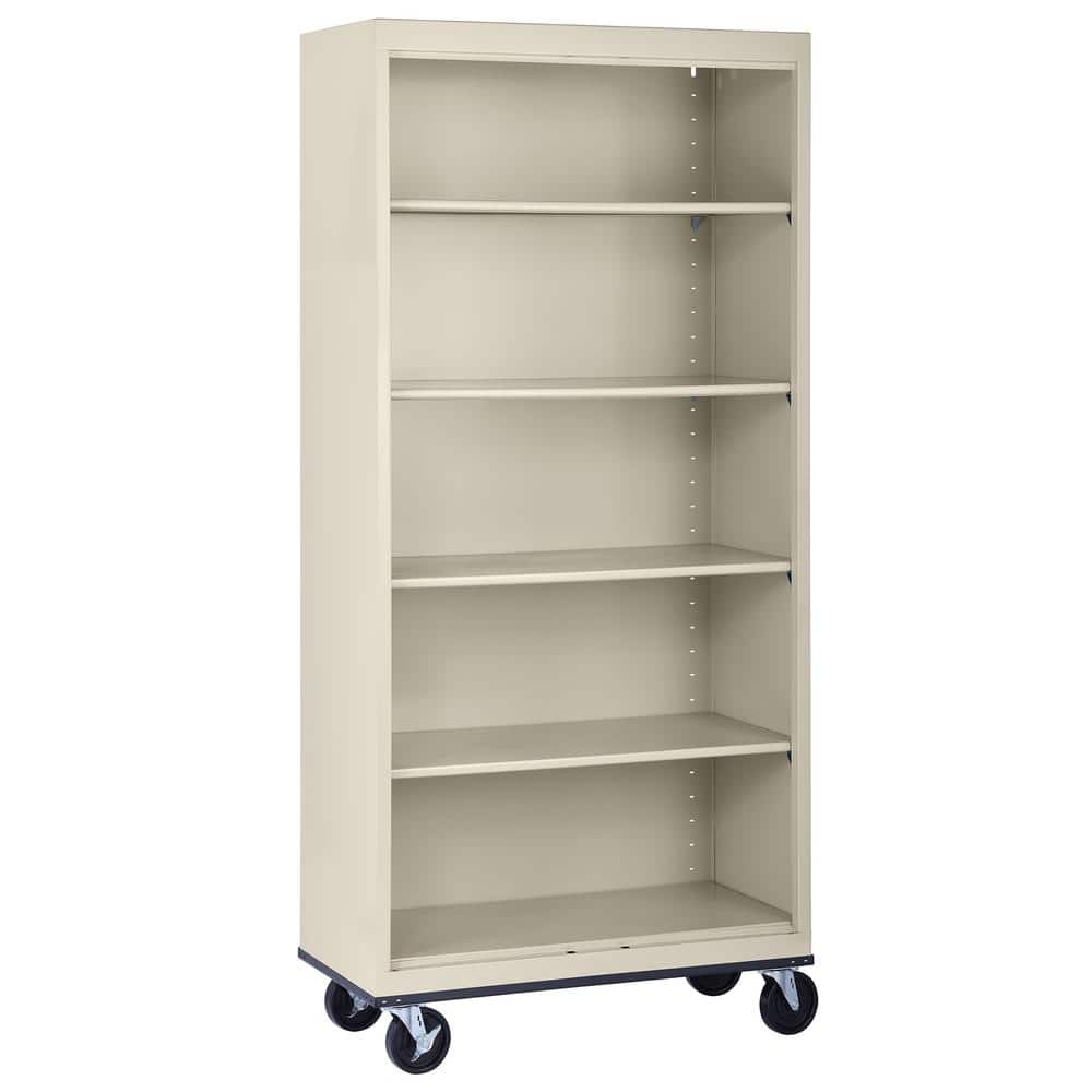 Metal 5-shelf Cart Bookcase with Adjustable Shelves in Putty (78 in.)