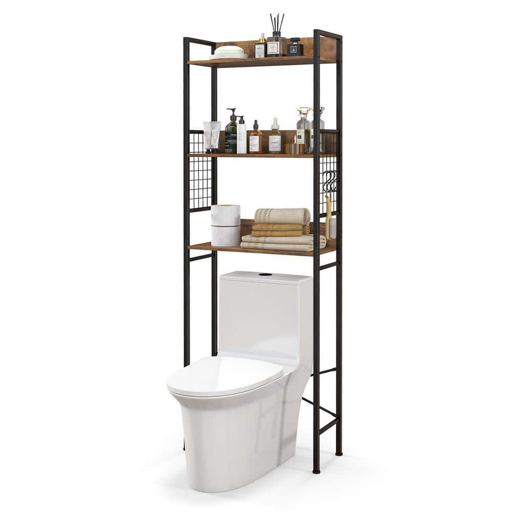 23.5 in. W x 68 in. H x 9.5 in. D Rustic Brown Metal 3-Tier Over-the-Toilet