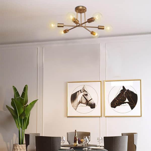 Rennnsan Sylvia 18.89 in. 6-Light Gold Dimmable Sputnik Modern