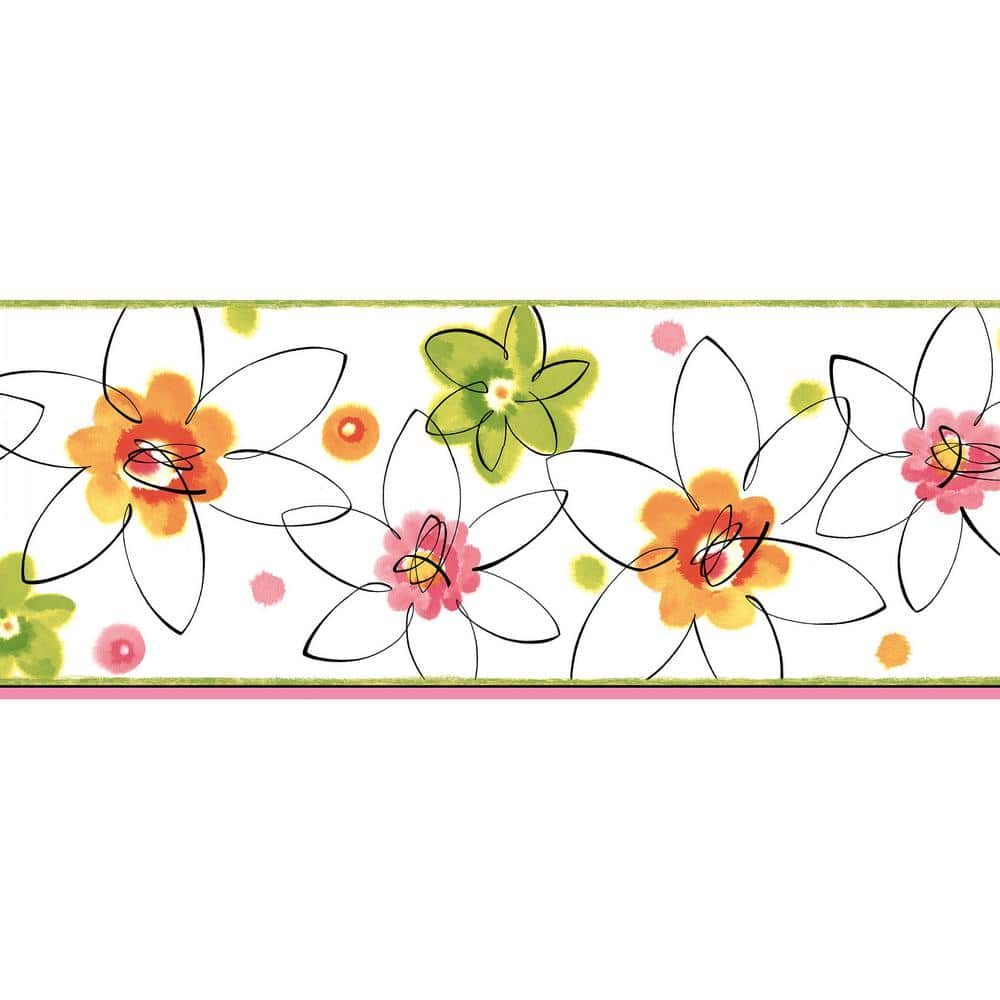 Chesapeake Butterbean Pink Crazy Daisies Toss Pink Wallpaper Border ...